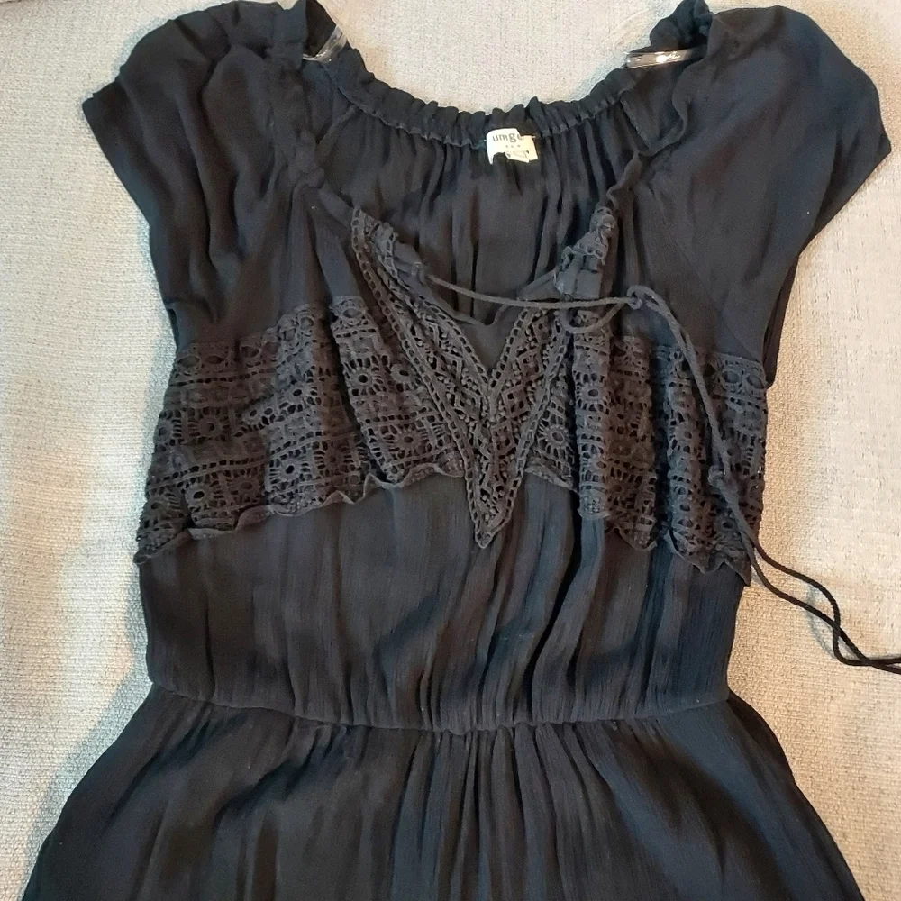 Umgee Gauze Ruffled Crochet Romper Sz-L